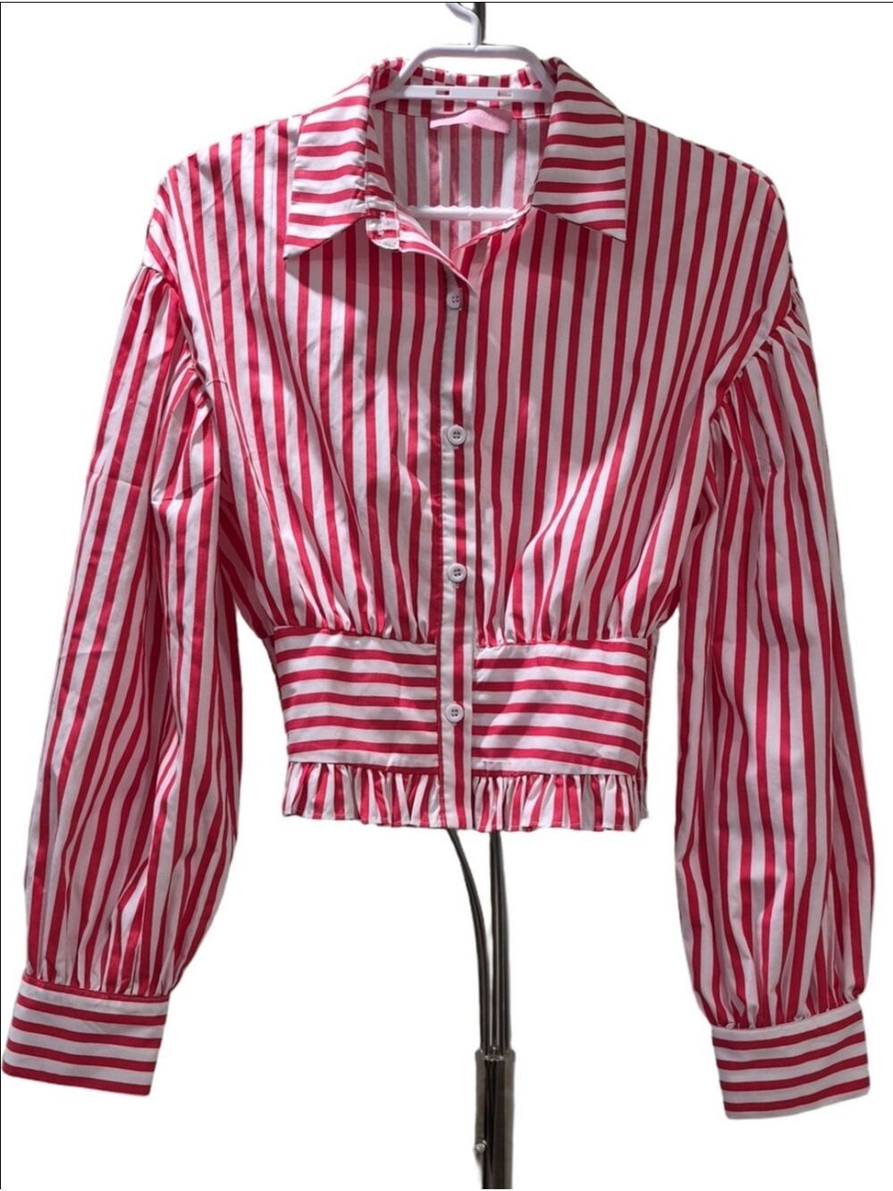 JJ's Fairyland Red & White Vertical Striped Cropped Blouse - Size S